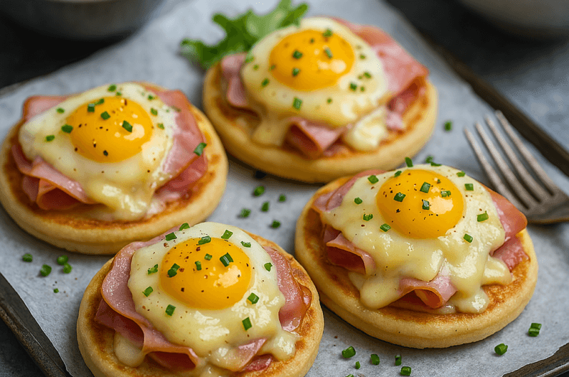 Blinis “Madame” au jambon, œuf et fromage fondu