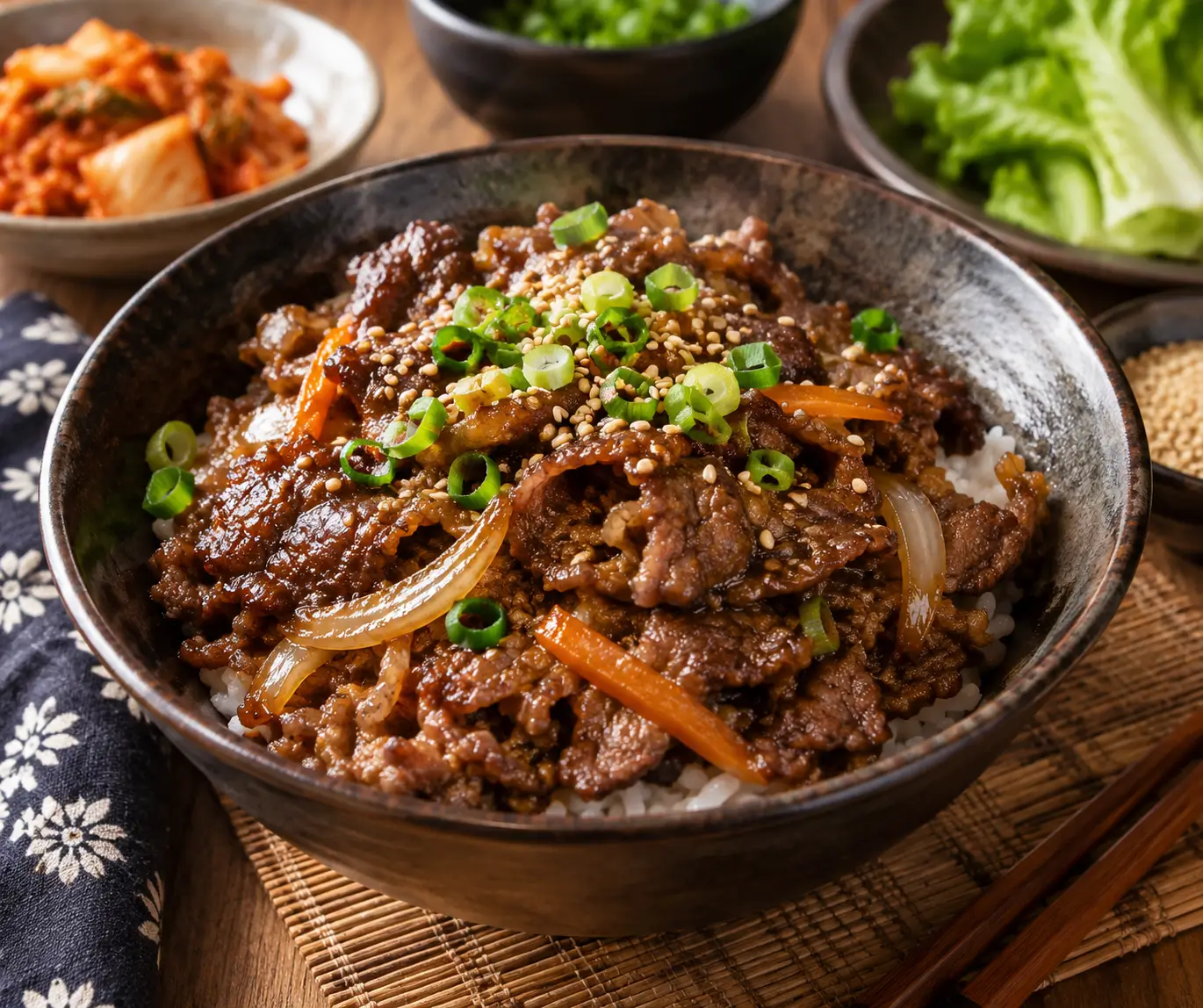 Bulgogi coréen au bœuf mariné au soja et sésame