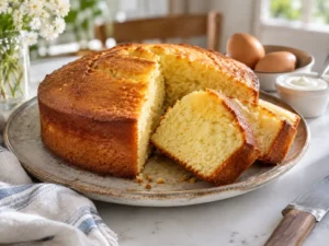 Gâteau au yaourt moelleux facile préparé avec un pot