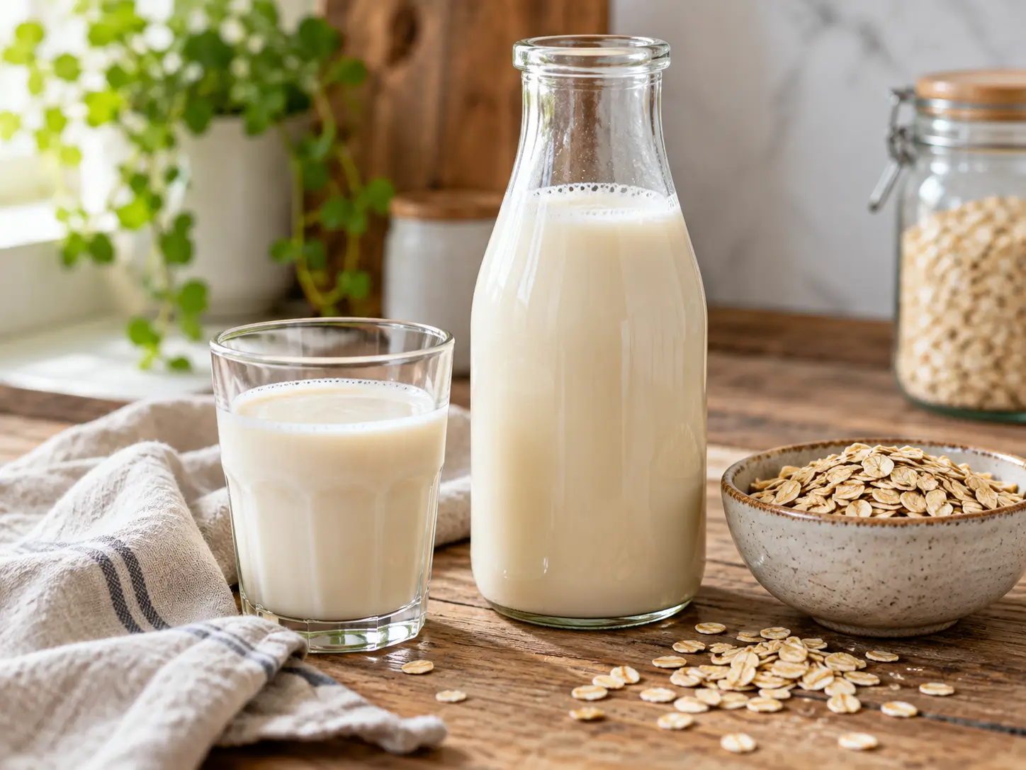 Lait d’avoine maison facile préparé avec des flocons d’avoine