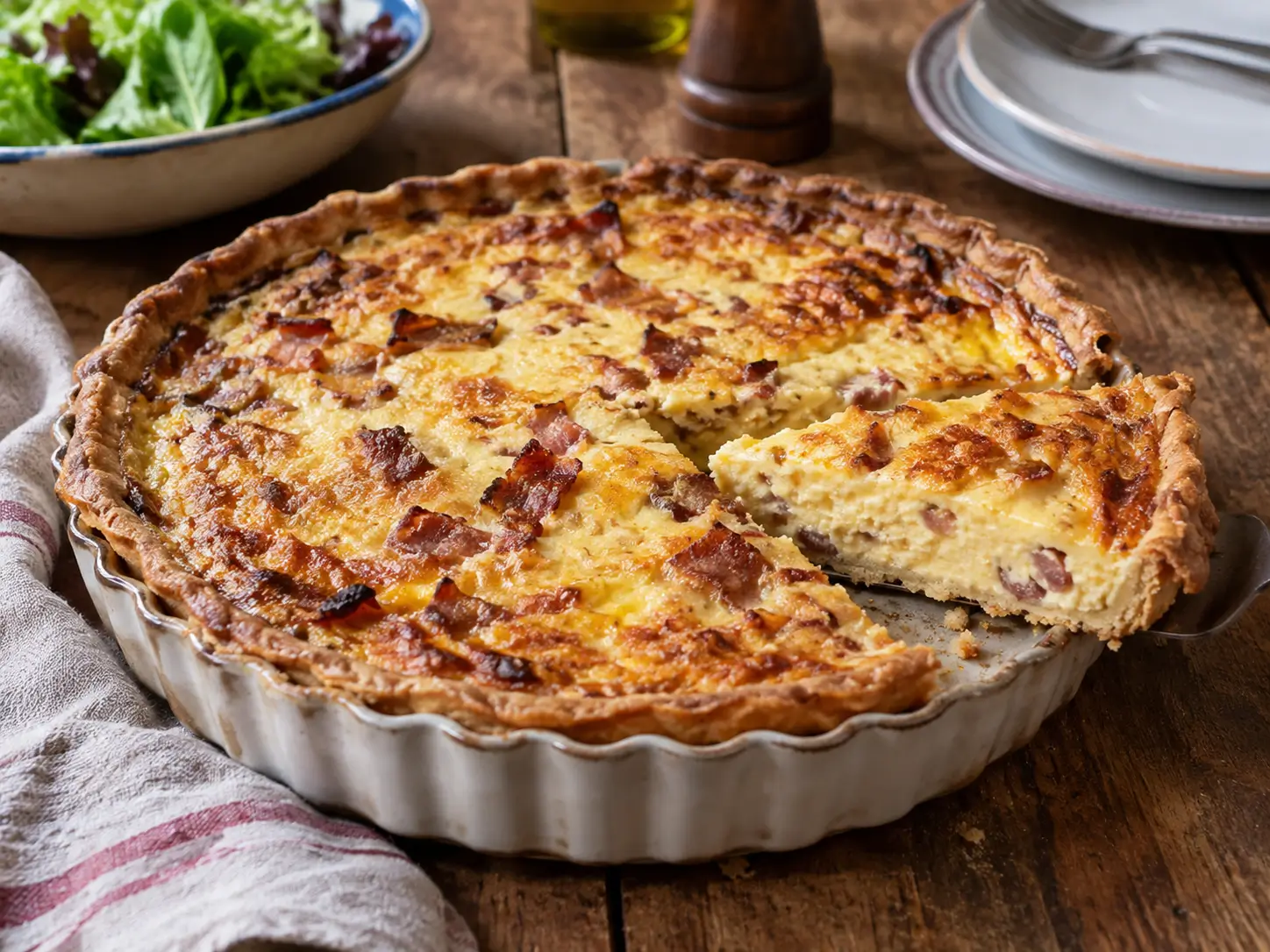Quiche lorraine traditionnelle sans fromage aux lardons