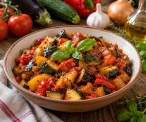Ratatouille provençale traditionnelle aux aubergines, courgettes, tomates et poivrons