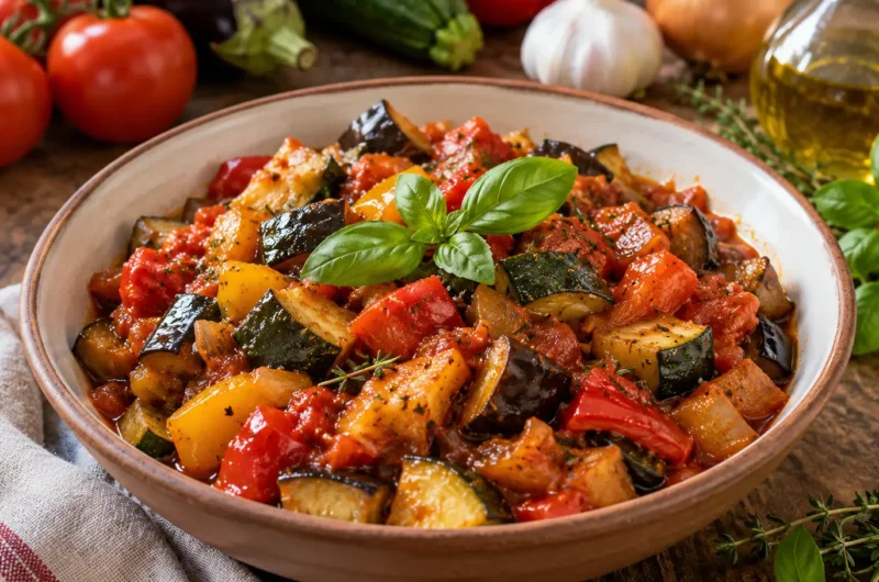 Ratatouille provençale traditionnelle aux aubergines, courgettes, tomates et poivrons